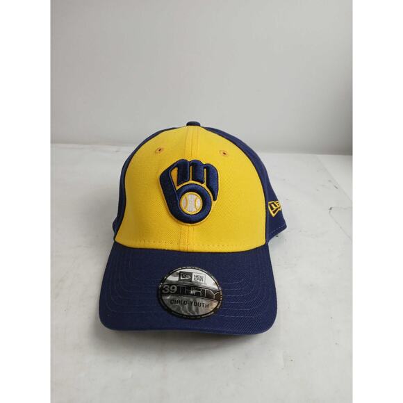 NWT New Era Unisex Milwaukee Brewers Junior Team 39THIRTY Cap,yellow/navy-OS - Picture 2 of 4